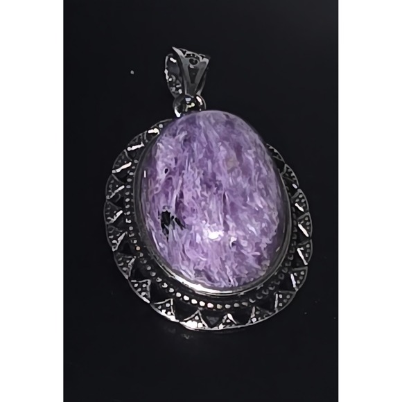 Purple Charoite Pendant Necklace 20" Wedding Gift for Her Sterling‎ Silver - Picture 2 of 4